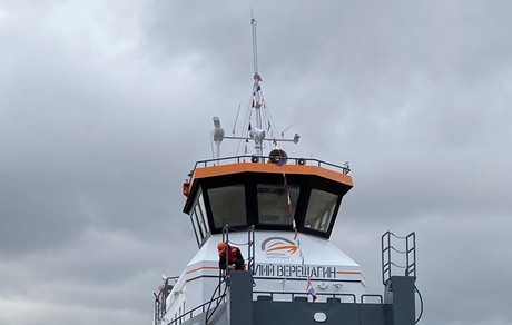 Буксир проекта ТСК-395М «Василий Верещагин» спущен на воду в Череповце (Вологодская область). Фото пресс-службы Минэкономразвития ВО 