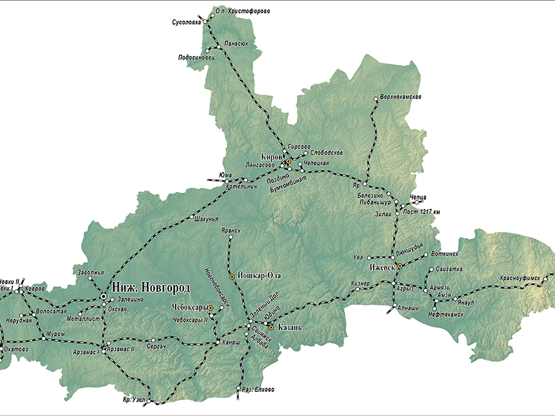 Схема железных дорог нижегородской области со станциями